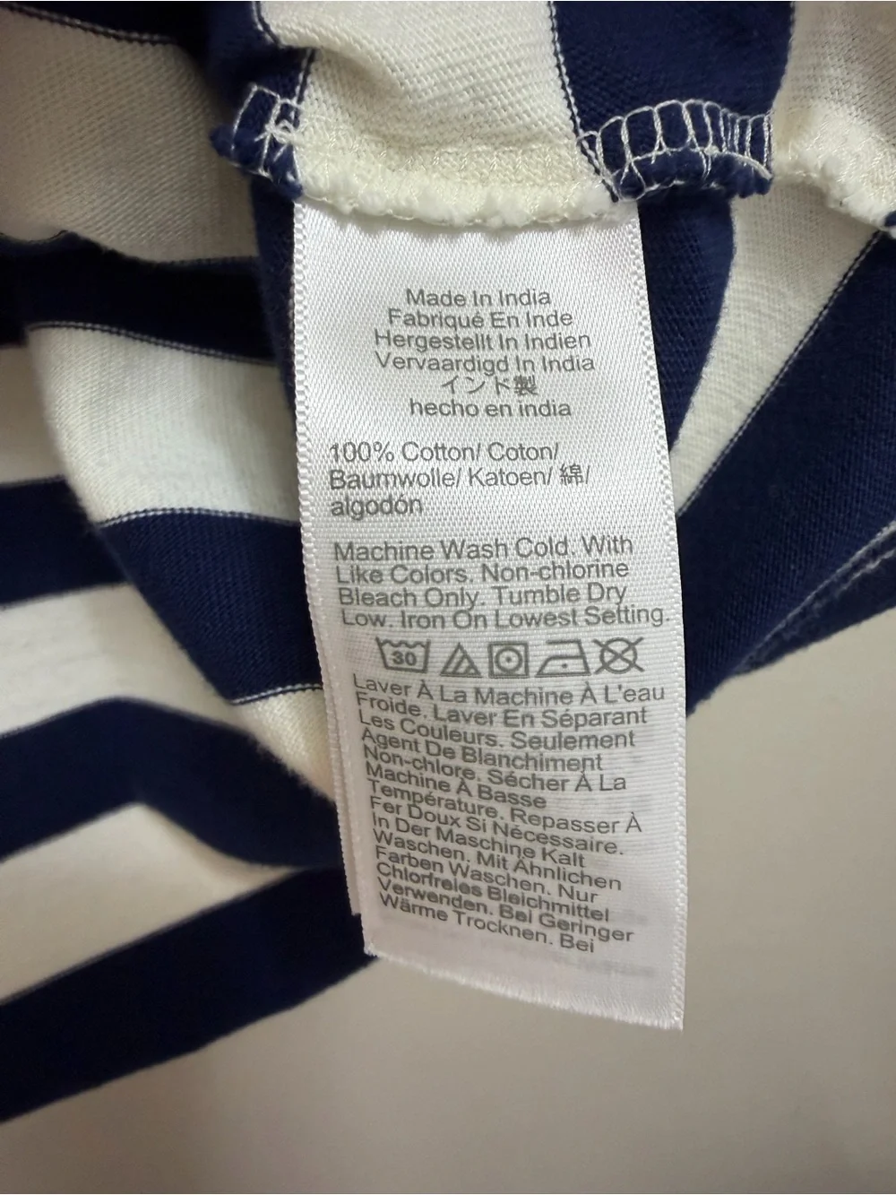 J. Crew Factory Striped Short Sleeve Top Gold Buttons Cotton Navy Blue Size L